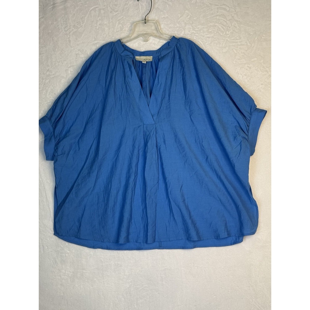 Pinch Cotton Gauzy Oversized Blue Blouse V-Neck Short Sleeve Small 4591T